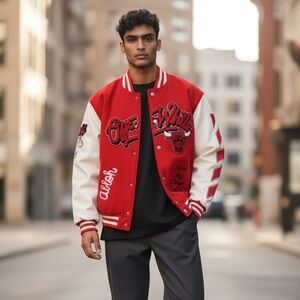 Off-White Varsity Jacket in Red and White